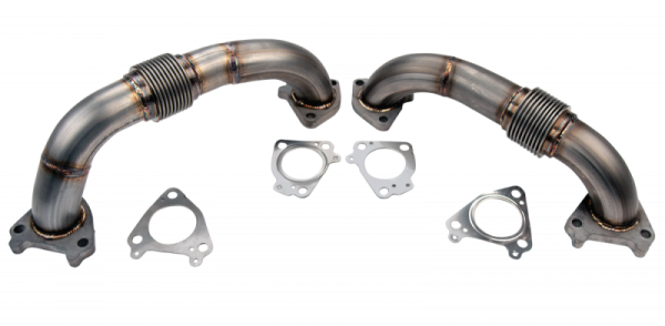 Wehrli Custom Fabrication - Wehrli Custom Fabrication 2001-2004 LB7 Duramax 2" Stainless Twin Turbo Up Pipe Kit for OEM or WCFab Manifolds w/ Gaskets - WCF100589
