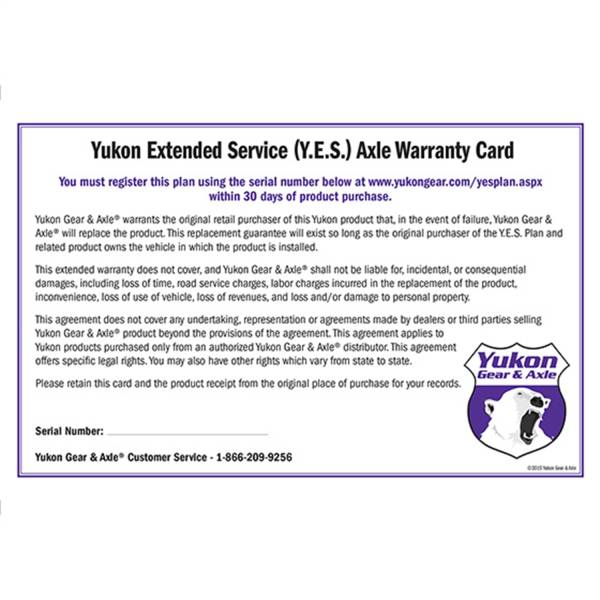 Yukon Gear - Yukon Extended Service plan for axle shaft. - YESAXLE