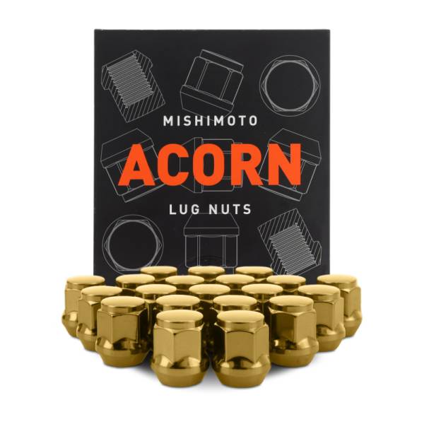 Mishimoto - Mishimoto Steel Acorn Lug Nuts M12 x 1.5 - 20pc Set - Gold - MMLG-AC1215-20GD