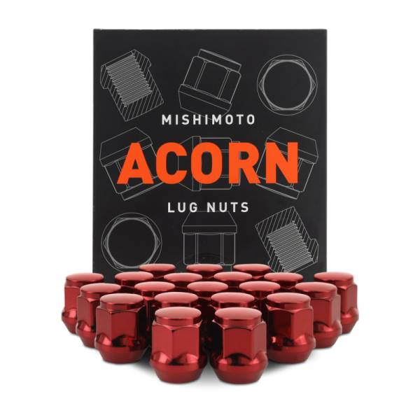 Mishimoto - Mishimoto Steel Acorn Lug Nuts M12 x 1.5 - 20pc Set - Red - MMLG-AC1215-20RD