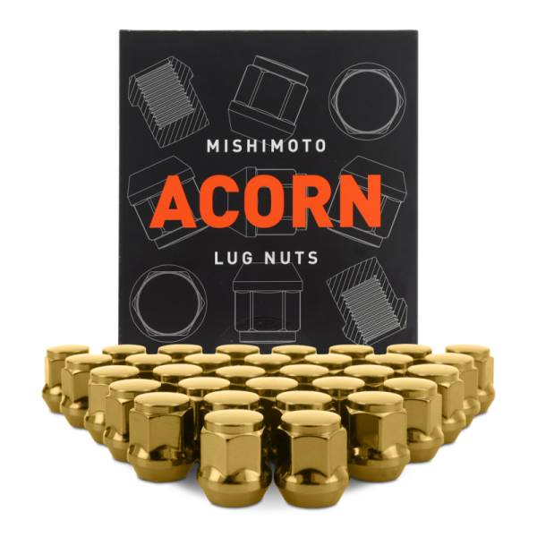 Mishimoto - Mishimoto Steel Acorn Lug Nuts M14 x 1.5 - 32pc Set - Gold - MMLG-AC1415-32GD