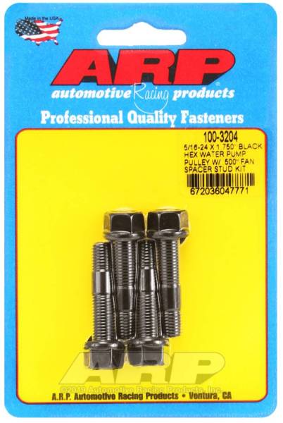 ARP - ARP 5/16-24 X 1.750 Black Hex Water Pump Pulley w/ .500in Fan Spacer Stud Kit - 100-3204