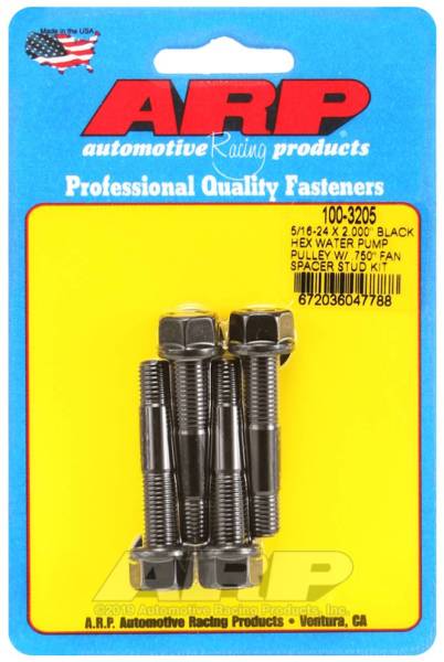 ARP - ARP 5/16-24 X 2.000 Black Hex Water Pump Pulley w/ .750in Fan Spacer Stud Kit - 100-3205