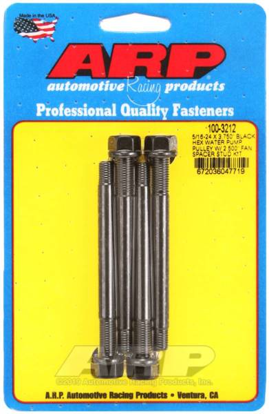 ARP - ARP 5/16-24 X 3.750 Black Hex Water Pump Pulley w/ 2.500in Fan Spacer Stud Kit - 100-3212