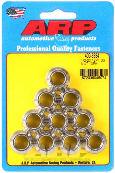ARP - ARP 1/2in x 20 SS 12pt Nut Kit (10/pkg) - 400-8334