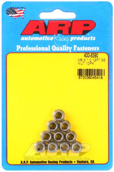 ARP - ARP M6 X 1.00 (M8 wr) Stainless Steel 12pt Nut Kit (Pack of 10) - 400-8390