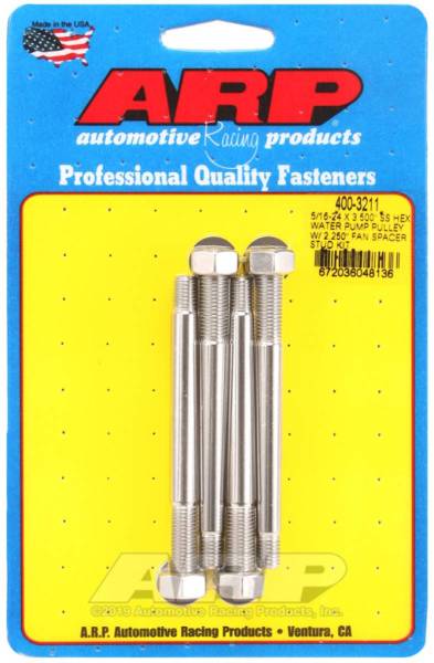 ARP - ARP 5/16-24 X 3.500 SS Hex Water Pump Pulley w/ 2.250in Fan Spacer Stud Kit - 400-3211