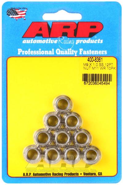 ARP - ARP M9 x 1.00 (M11 WR) SS 12pt Nut Kit (Set of 10) - 400-8361
