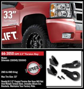 ReadyLift - ReadyLift Front Leveling Kit 2.5 in. Lift w/Forged Torsion Key/Adjusting Bolts/Shock Extension Brackets Allows Up To 33 in. Tire - 66-3050 - Image 3